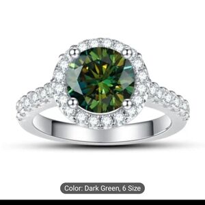 1 Ct Dark Green Moissanite Halo 925 Sterling Silver Ring Size 6